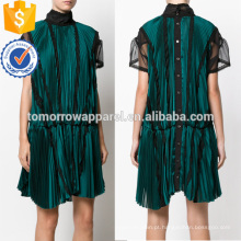 Manga curta Plissado Gota Cintura Alta Pescoço Verão Mini Vestido Diário Fabricação Atacado Moda Feminina Vestuário (TA0085D)